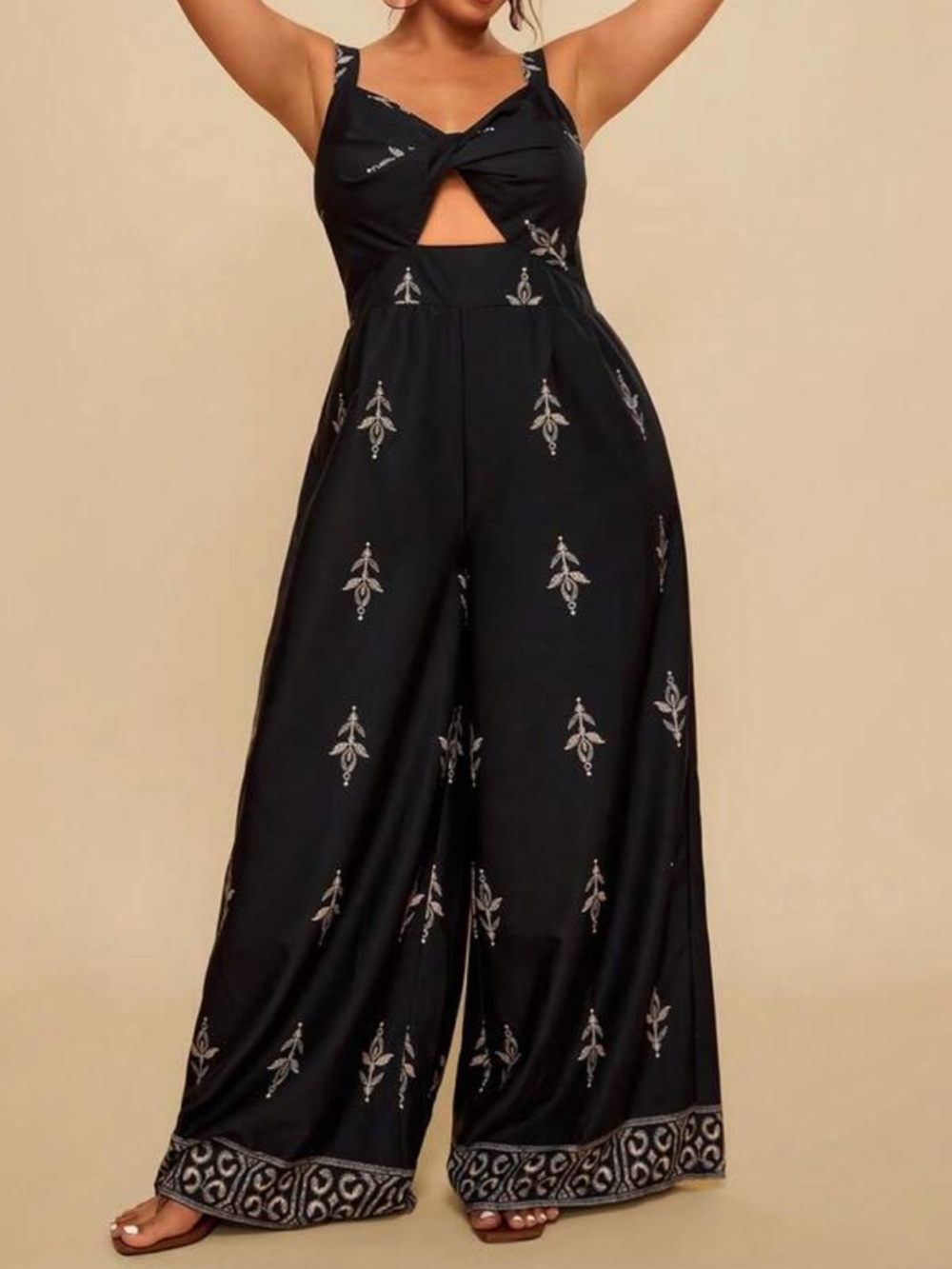 Boho Black Paisleys Print Wide Leg Pants Jumpsuit New